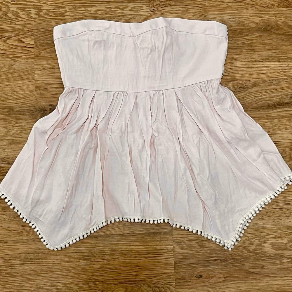 Blue Rain Strapless Top Women Small Pink Excellent Boho Pom Pom Smocked il6600h